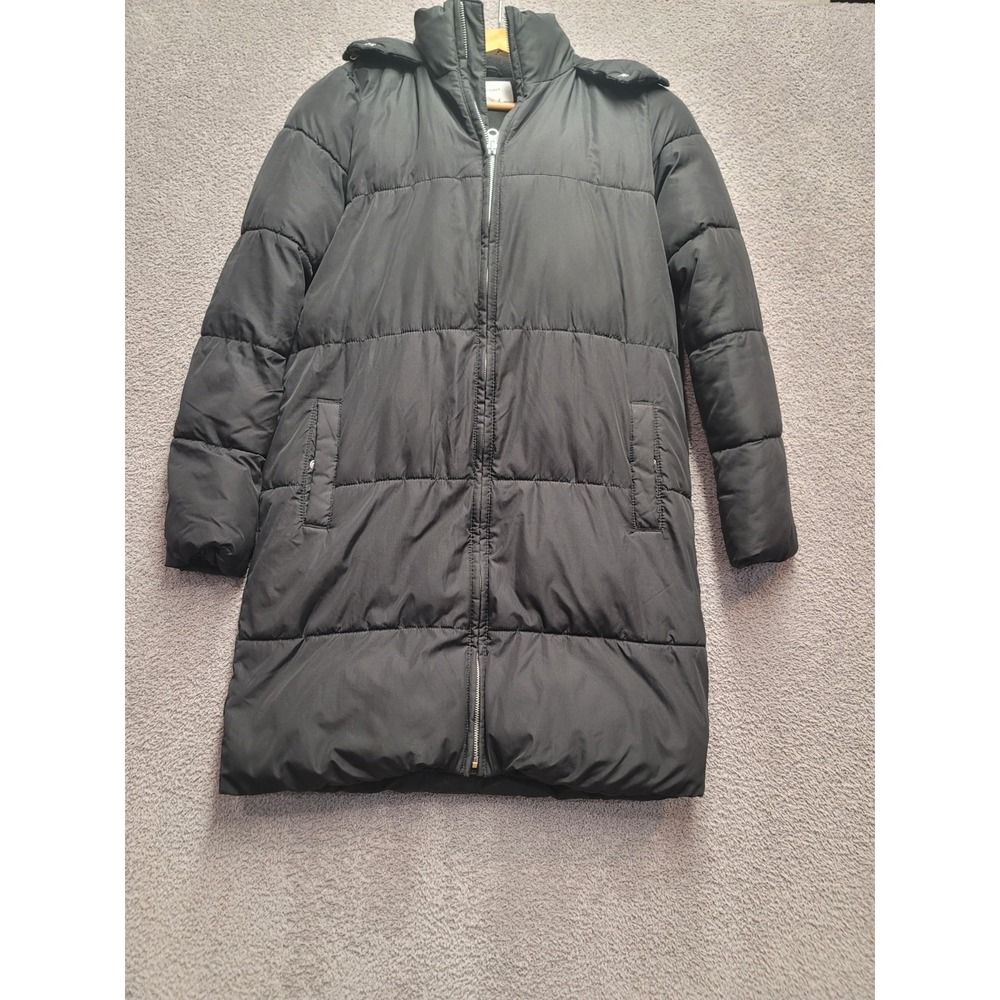Old Navy Long Puffer Coat‎ Jacket XS Black Faux Fur Hood Quilted Warm Parka